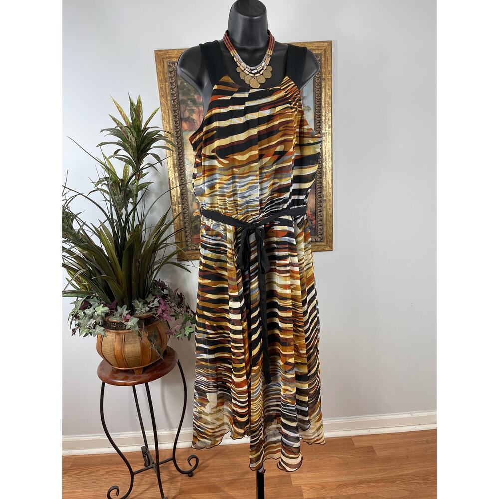 Rabbit Fit & Flare Maxi Dress Women Size 14 Multi Assymetric Eclectic Earth Tone